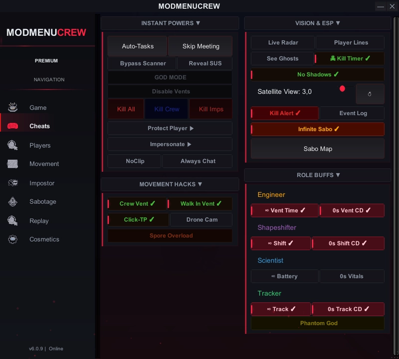 Among Us Hack Cheats Tab — Always Impostor, ESP, Speed Hack, Wallhack & Anti-Ban Settings