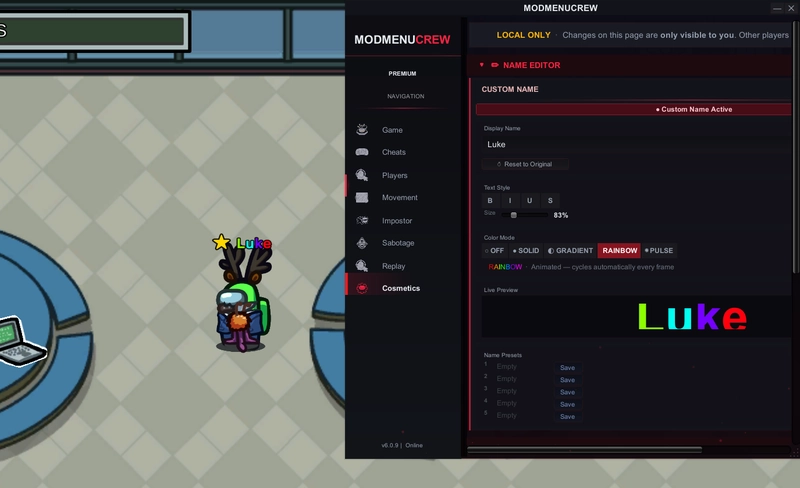 Among Us Mod Menu Misc Tab — Custom Name, Spoofing, Unlock All Skins & Cosmetics