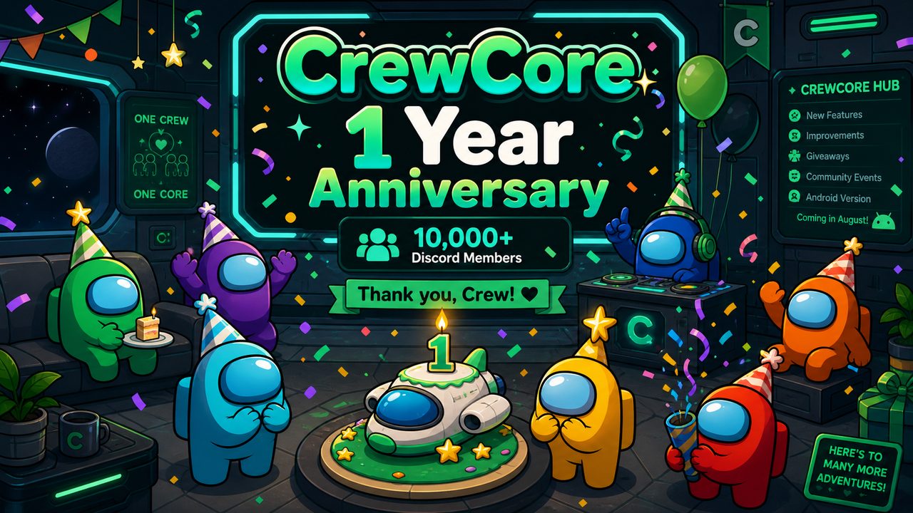 CrewCore 1 year anniversary celebration with crewmates and community milestones